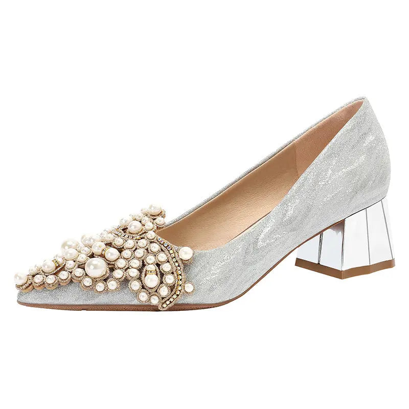 Pearl Beading Sexy Block Heels fashionnsio