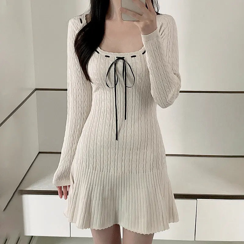 Ribbon Bow Stitching Dress fashionnsio