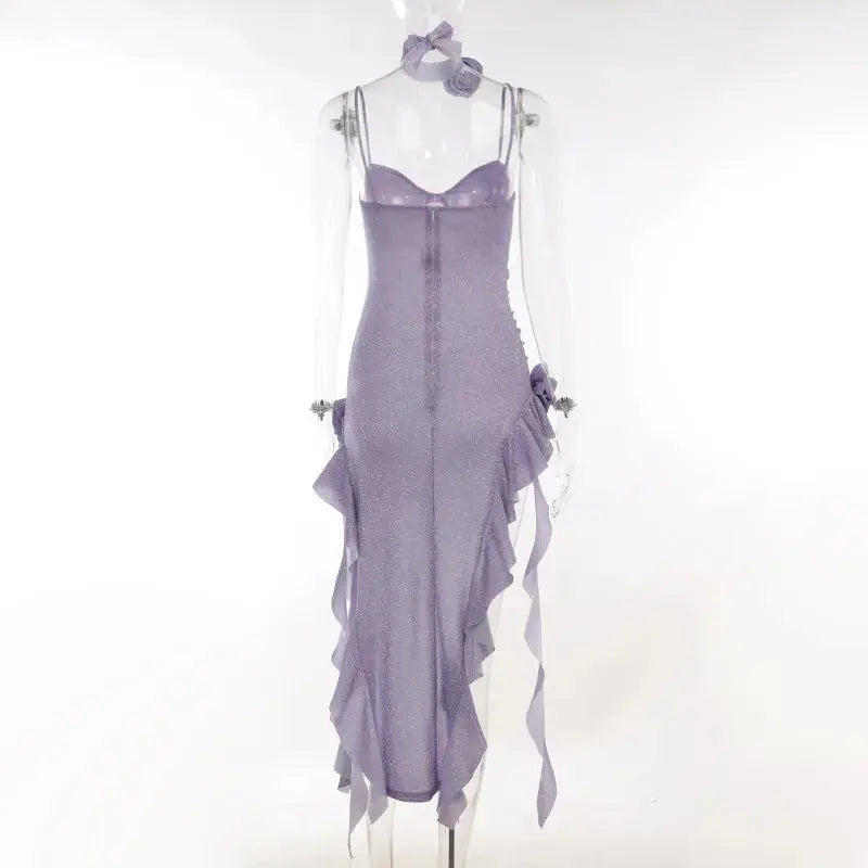 Bling Glitter Flowers Ruffle Dress fashionnsio