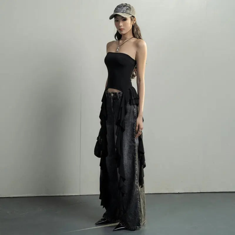 Tube Asymmetrical Fringed Ruffle Top fashionnsio