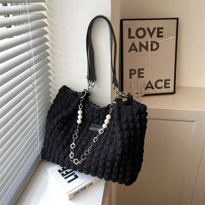 Pleated Bubble Tote Shoulder Bags fashionnsio