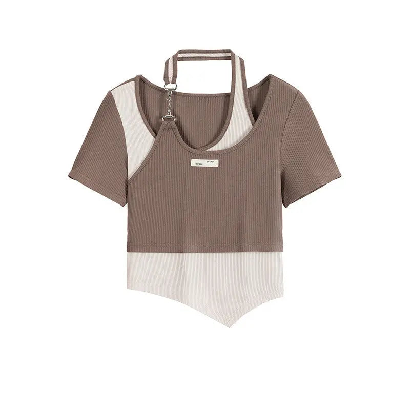 Y2k Cold Shoulder Halter Top fashionnsio
