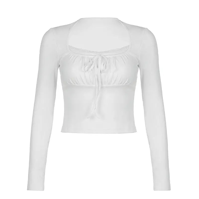 Lace Tie Long-sleeved Cute Top fashionnsio