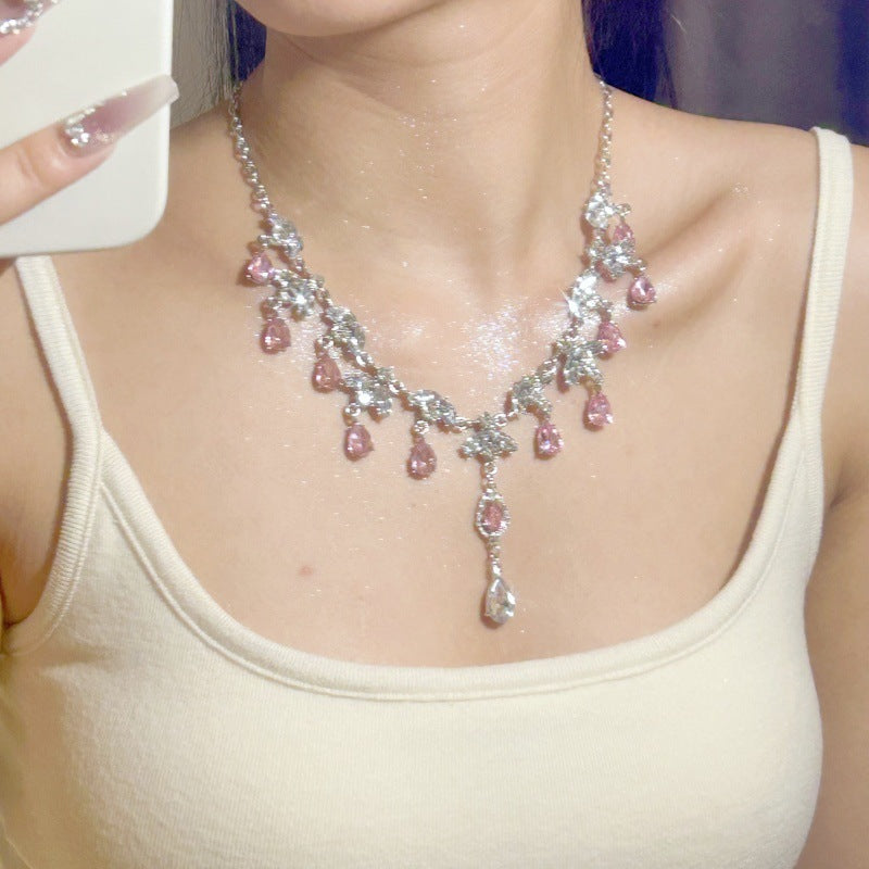 Teardrop Gemstone Diamond Necklace - Fashionnsio