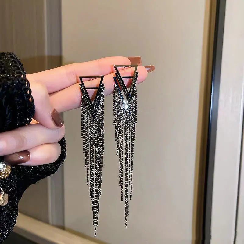Rhinestone Tassel Triangle Drop Earrings fashionnsio