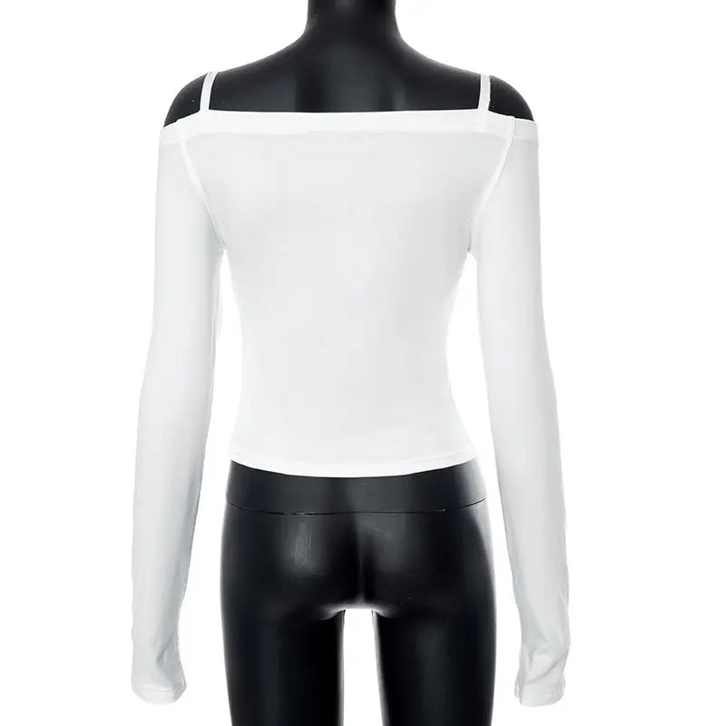 Ribbon Bow Off-shoulder Long Sleeve Top fashionnsio