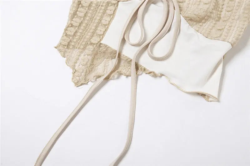 Asymmetrical Bow Lace Patchwork Top fashionnsio