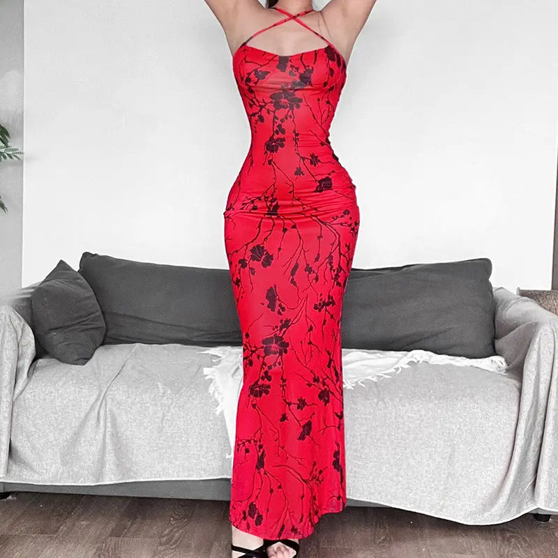 Floral Printed Bodycon Long Dress fashionnsio
