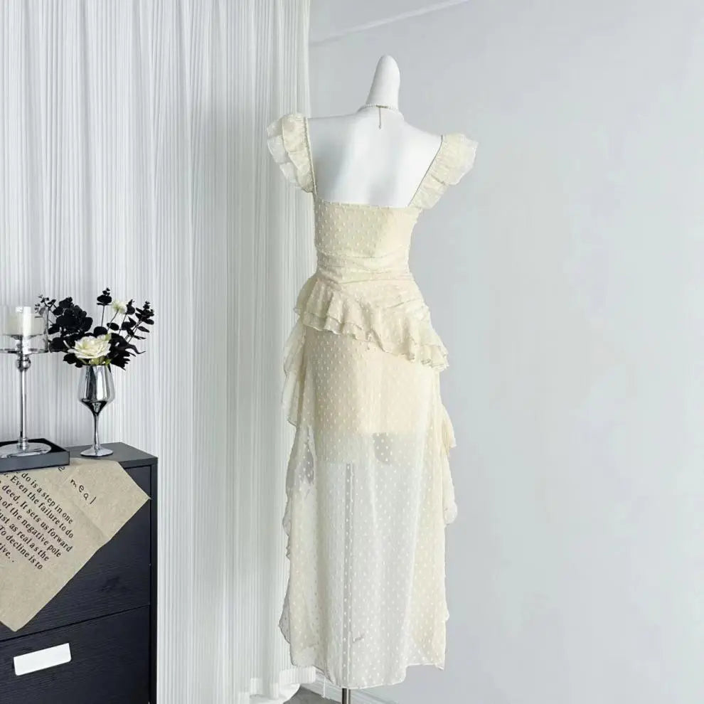 Polka Dot Floral Ruffle Dress fashionnsio