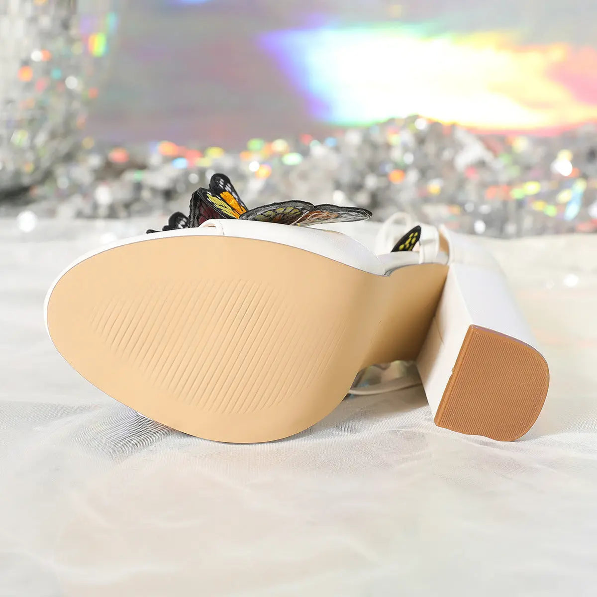 Butterfly Lace Up Chunky Heels fashionnsio