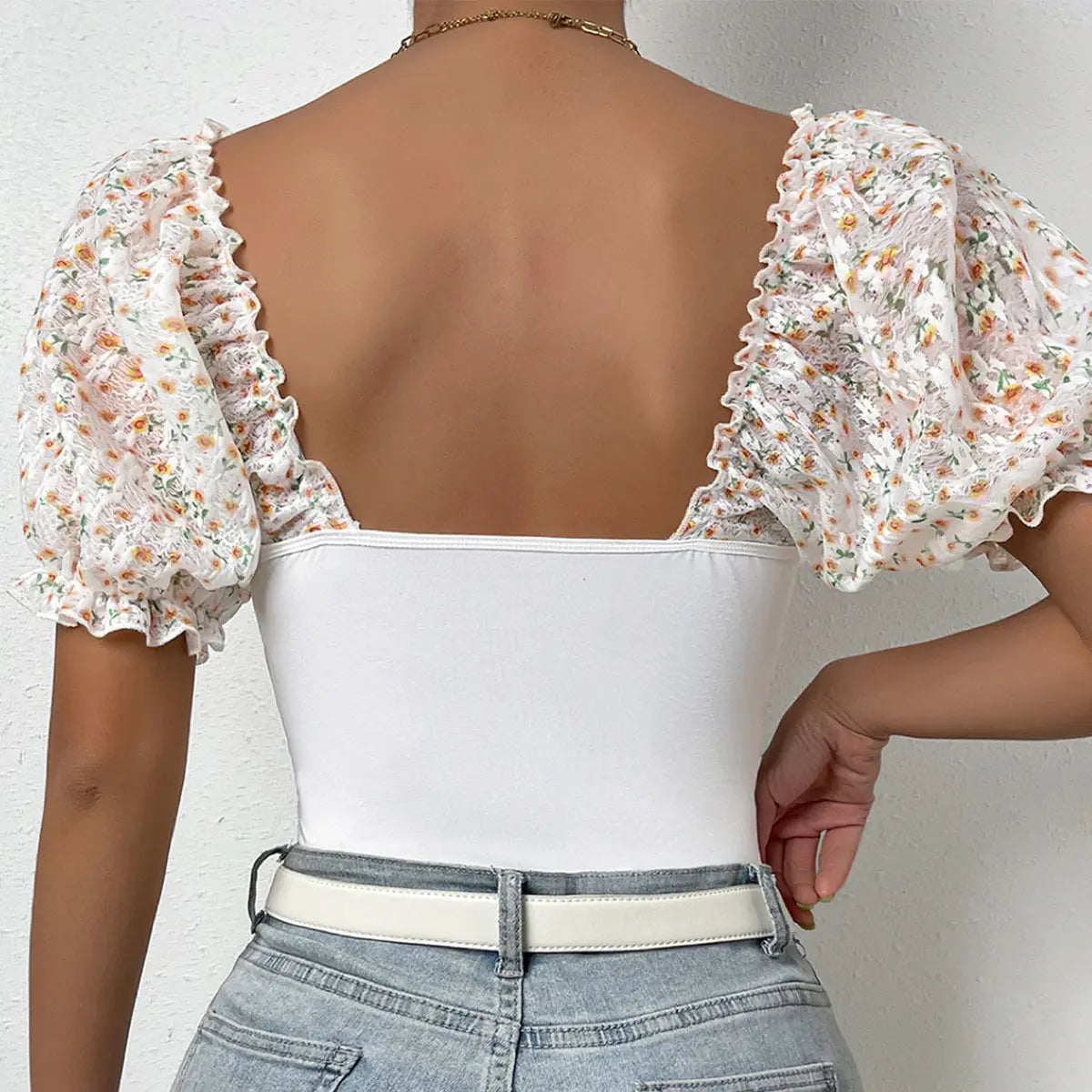 Floral Patchwork Bodysuit Top fashionnsio