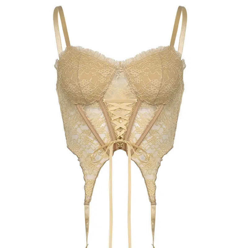 Bow Lace Up Mesh Corset Top fashionnsio