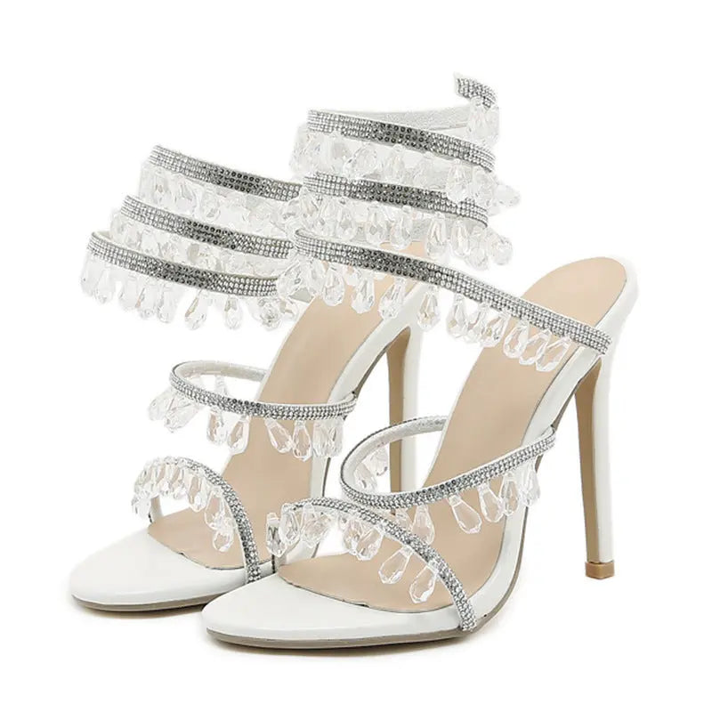 Embellished Around The Ankle Coil Heels fashionnsio