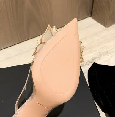 Crystal Flower Bow Sequin Heels fashionnsio