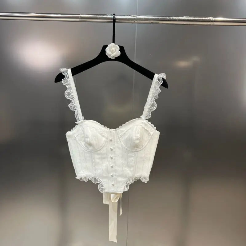 Lace Bow Button Corset Top fashionnsio