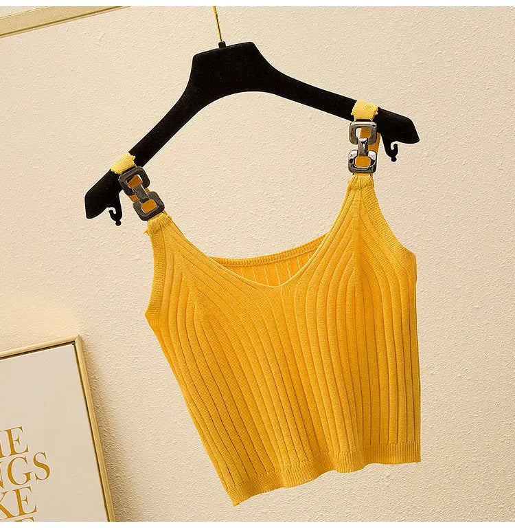 Metal Strap Knitted Tank Top fashionnsio