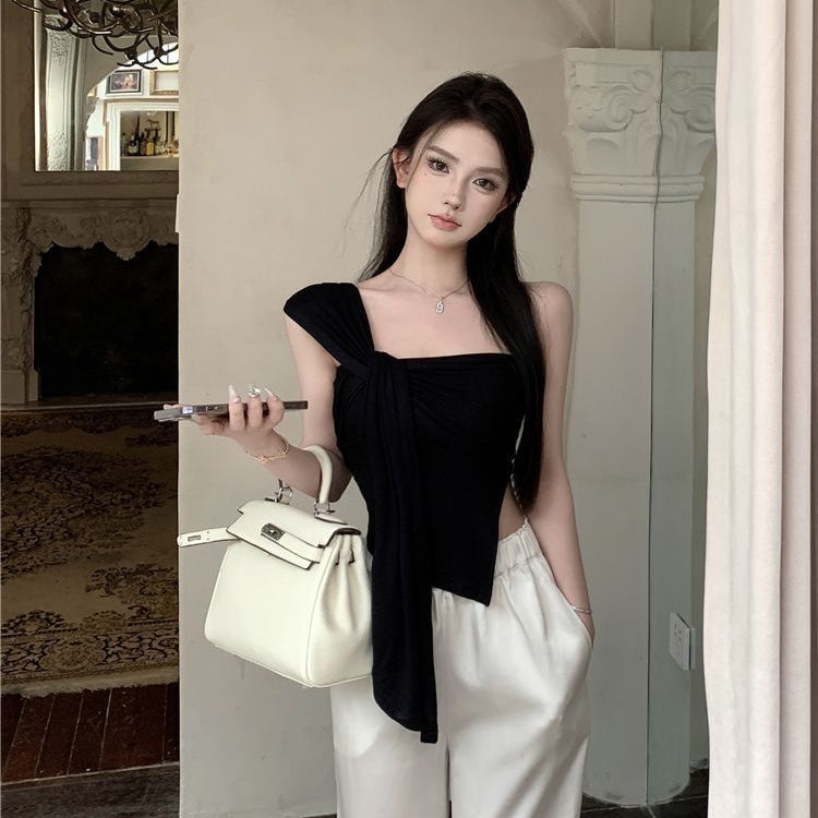 Off Shoulder Irregular Crop Top - Fashionnsio