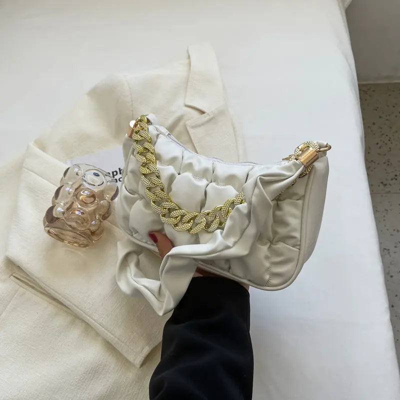 Pleated Rhinestone Chain Shoulder Bags fashionnsio
