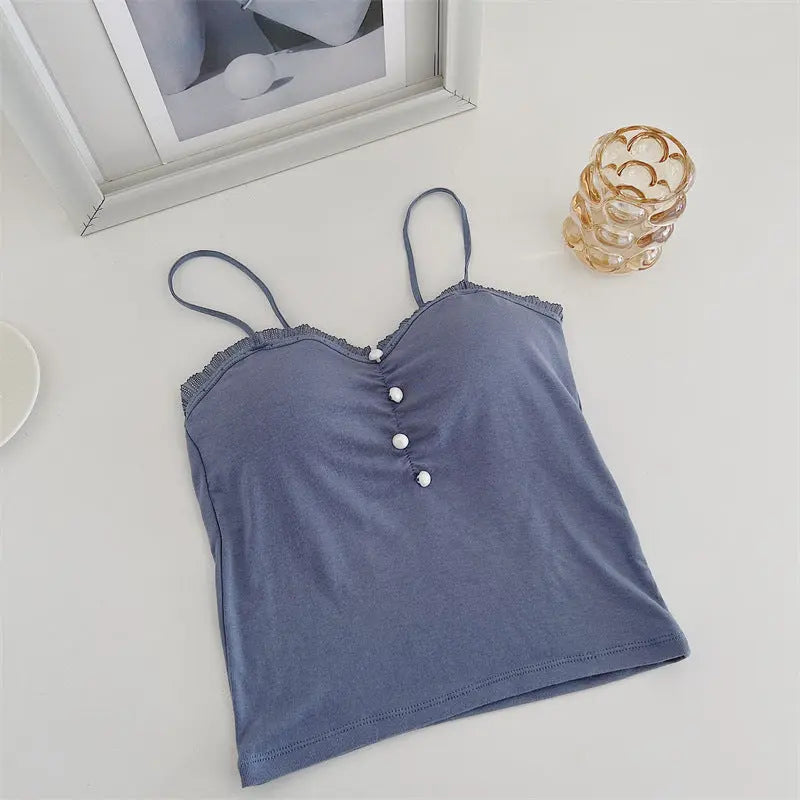 Lace Button Tank Top fashionnsio