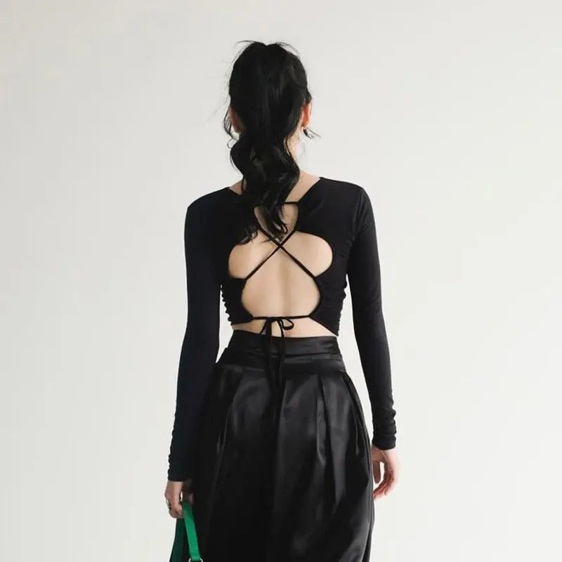 Hollow Out Long-sleeve Pleated Top fashionnsio