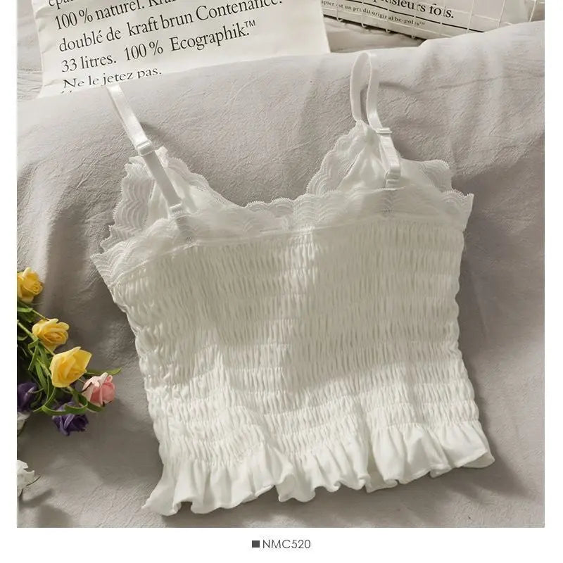 Lace Padded Pleated Top fashionnsio