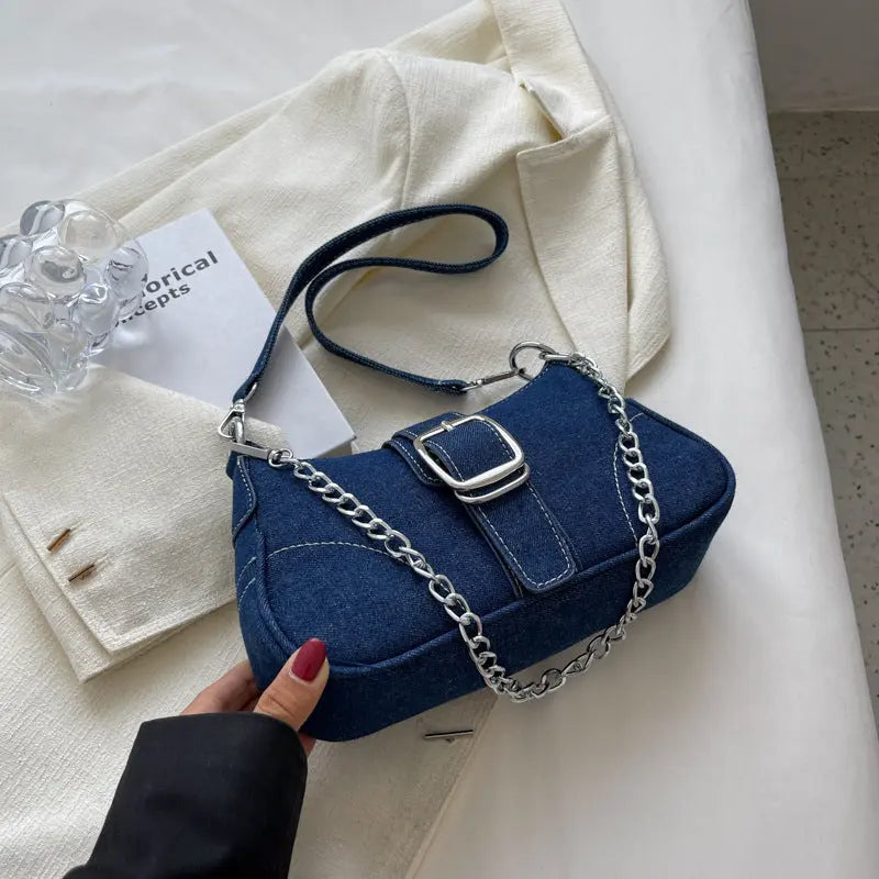 Denim Fashion Chains Shoulder Bag fashionnsio