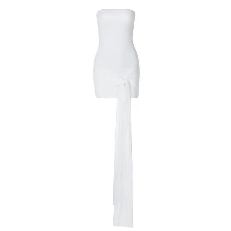 Mesh Long Ribbon Strapless Dress fashionnsio