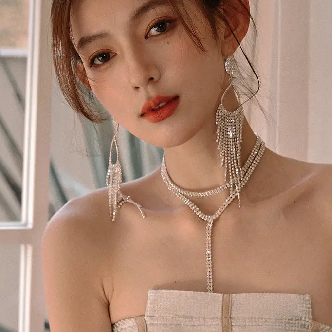 Rhinestone Water Drop Long Dangle Earrings fashionnsio