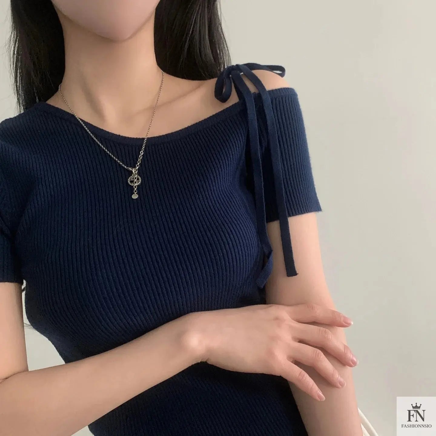 Bow Strap Ribbed One Shoulder Top - Fashionnsio