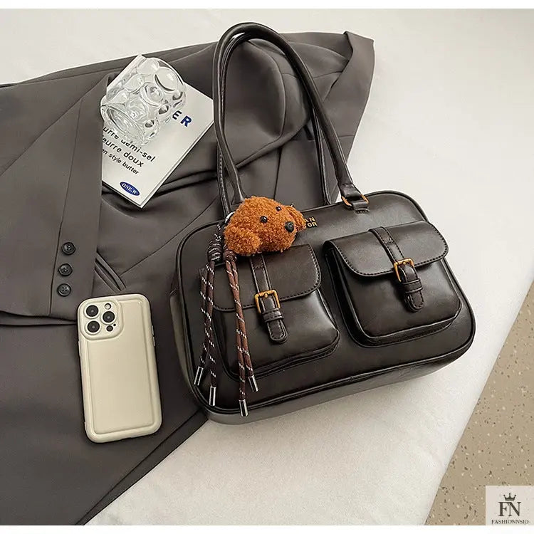 Double Pocket Glossy Pillow Shoulder Bags - Fashionnsio