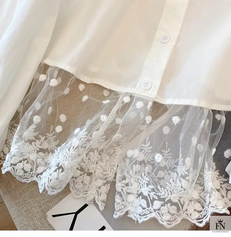 Embroidered Lace Y2K Shirt For Women - Fashionnsio
