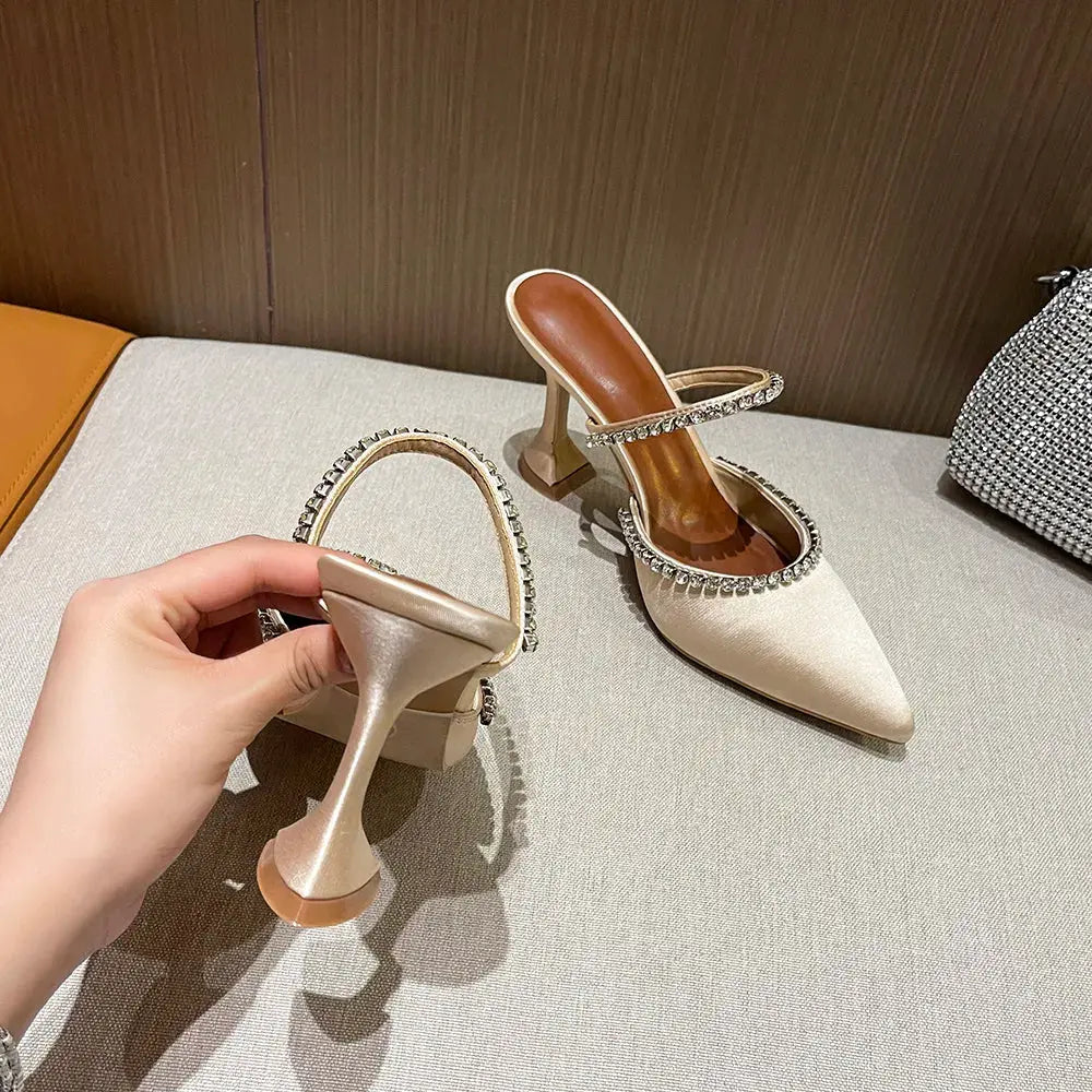Luxury Rhinestone Satin High Heels fashionnsio