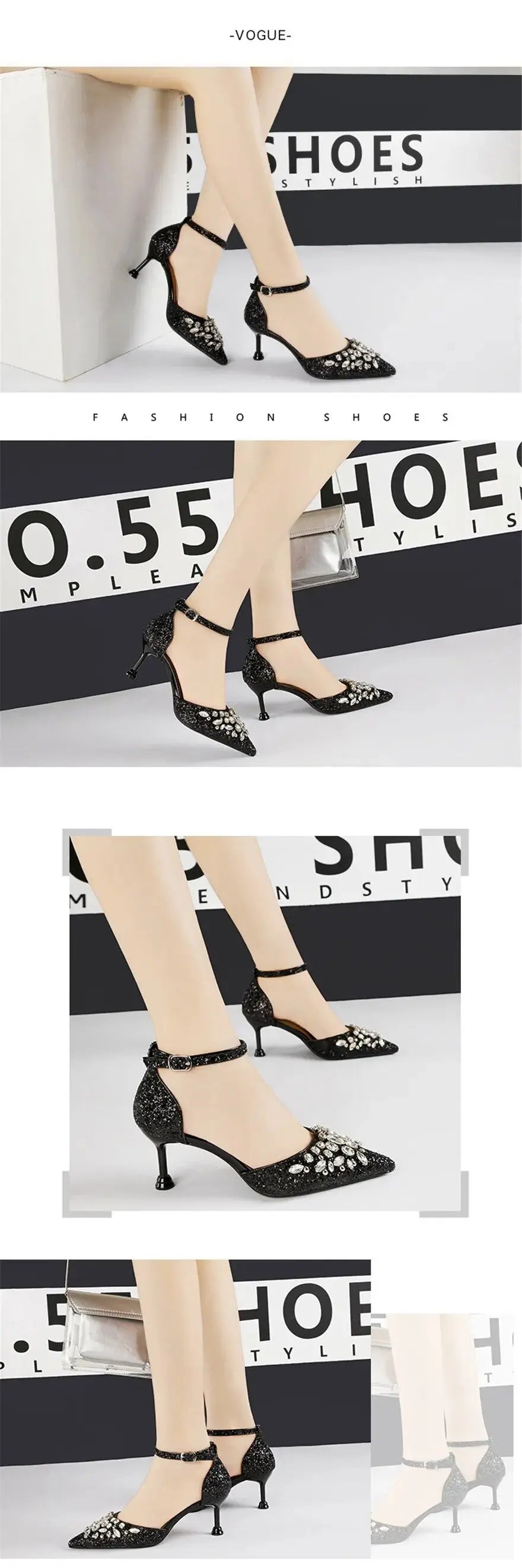 Bling Rhinestone Sequins Heels fashionnsio