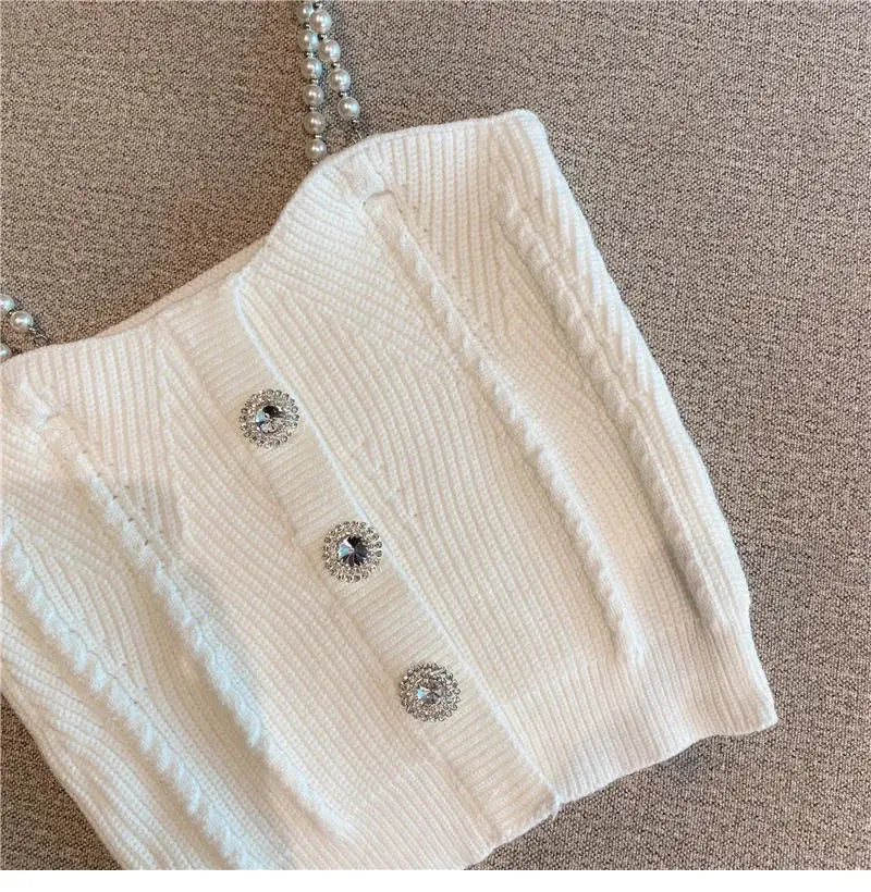 Pearl Knitted Diamond Crop Top fashionnsio