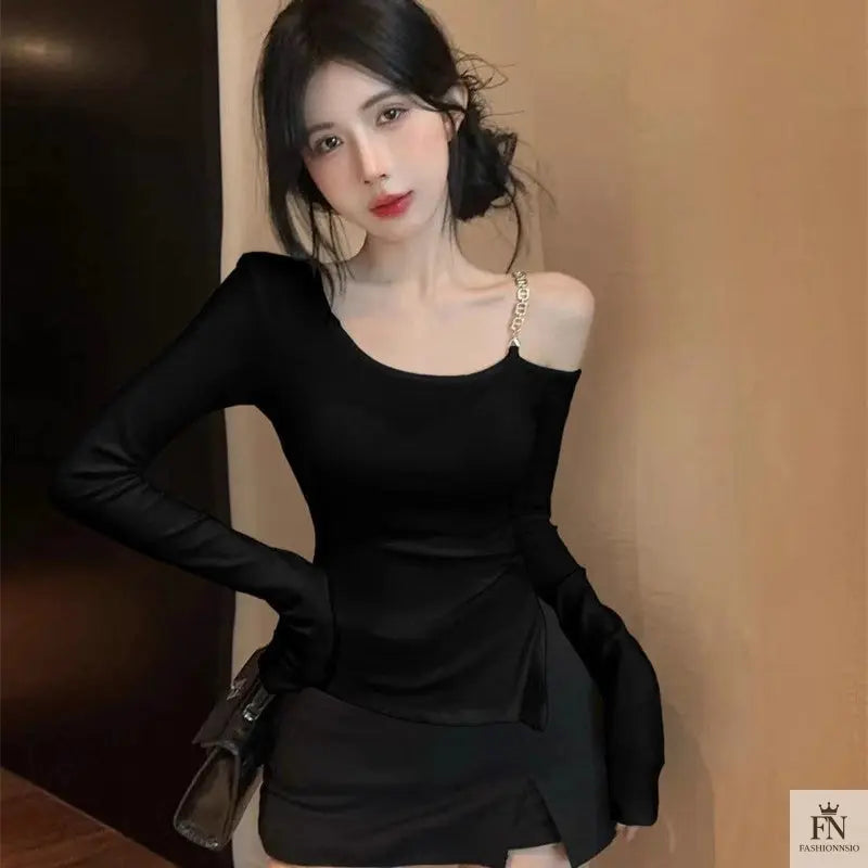 Irregular Diagonal Cold Shoulder Top - Fashionnsio
