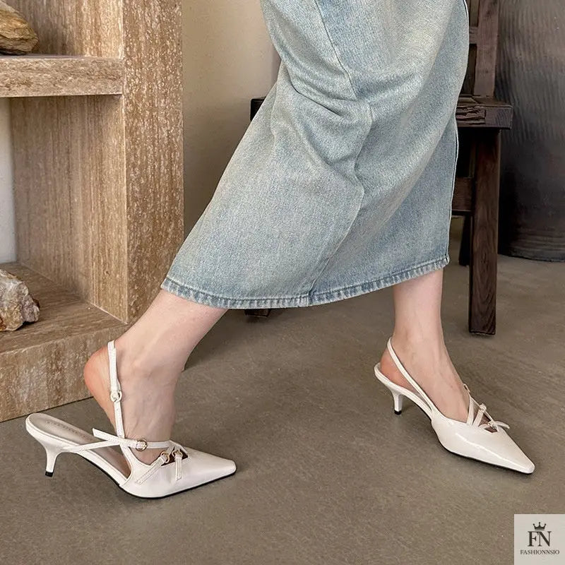 Metal Buckle Strap Pointed Heels - Fashionnsio