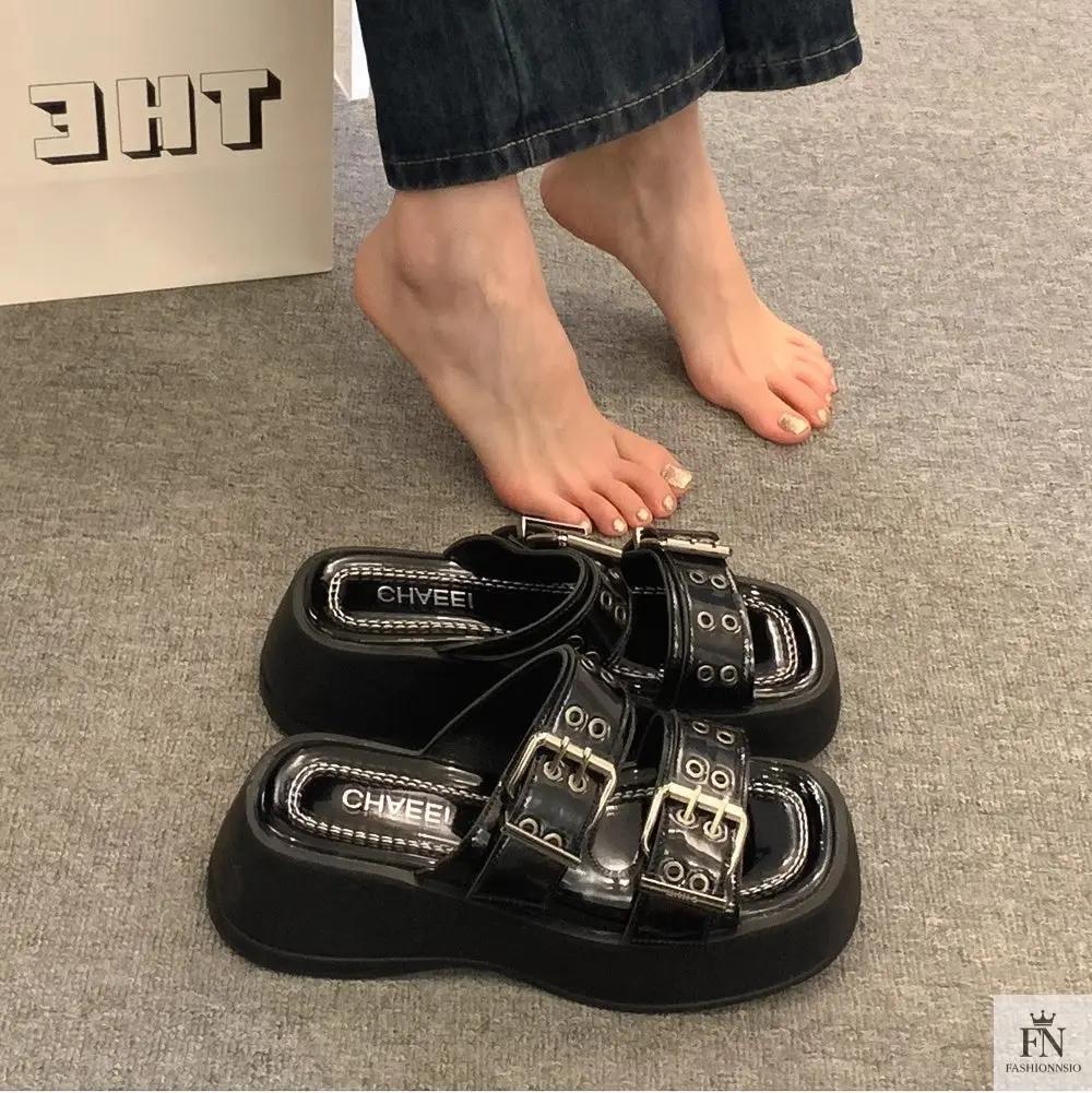 Metallic Straps Platform Flat Sandals - Fashionnsio