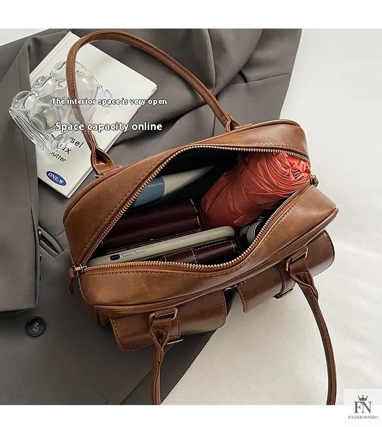 Multi Pocket Glossy Vintage Shoulder Bags - Fashionnsio