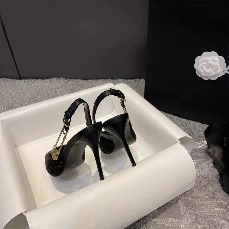 Rhinestone Buckle Pointed Toe Heels fashionnsio