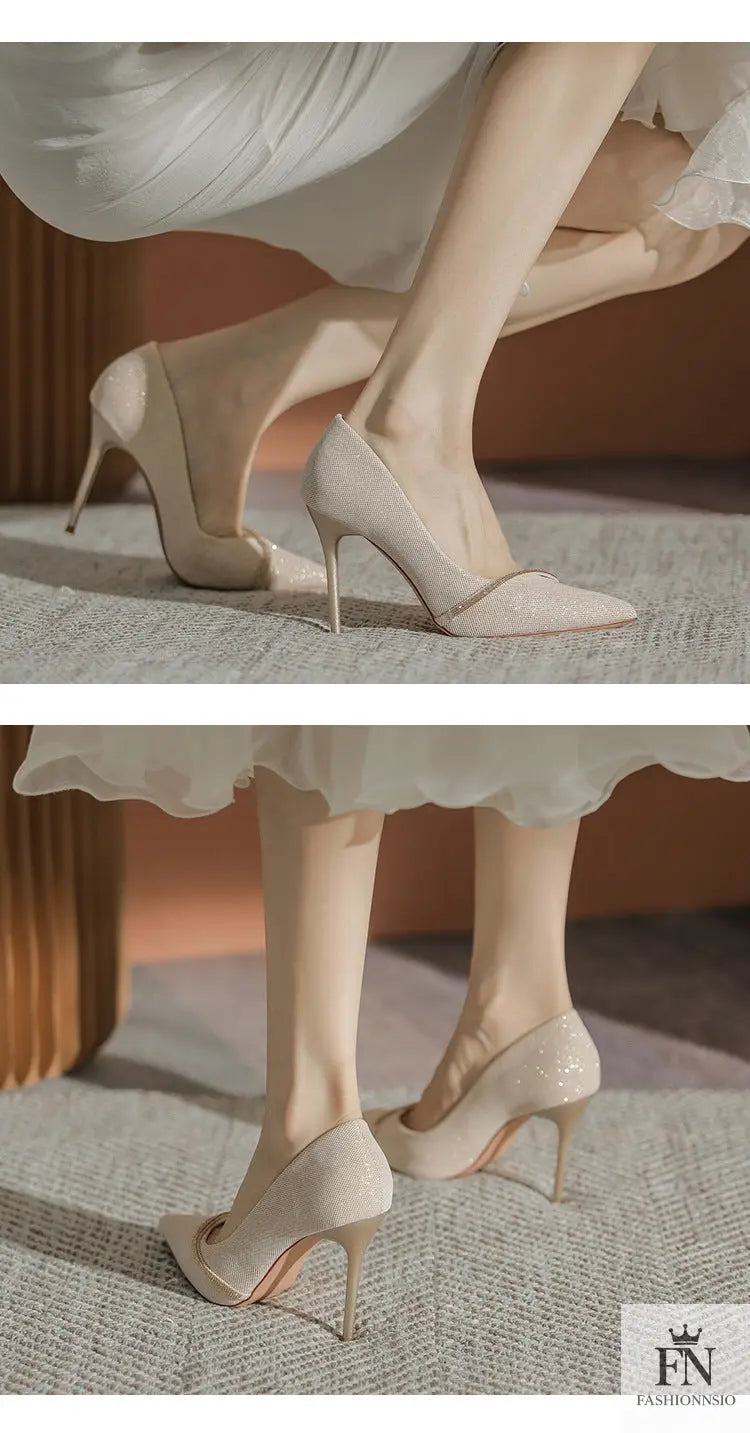 Rhinestone Sparkling Pointed Heels - Fashionnsio