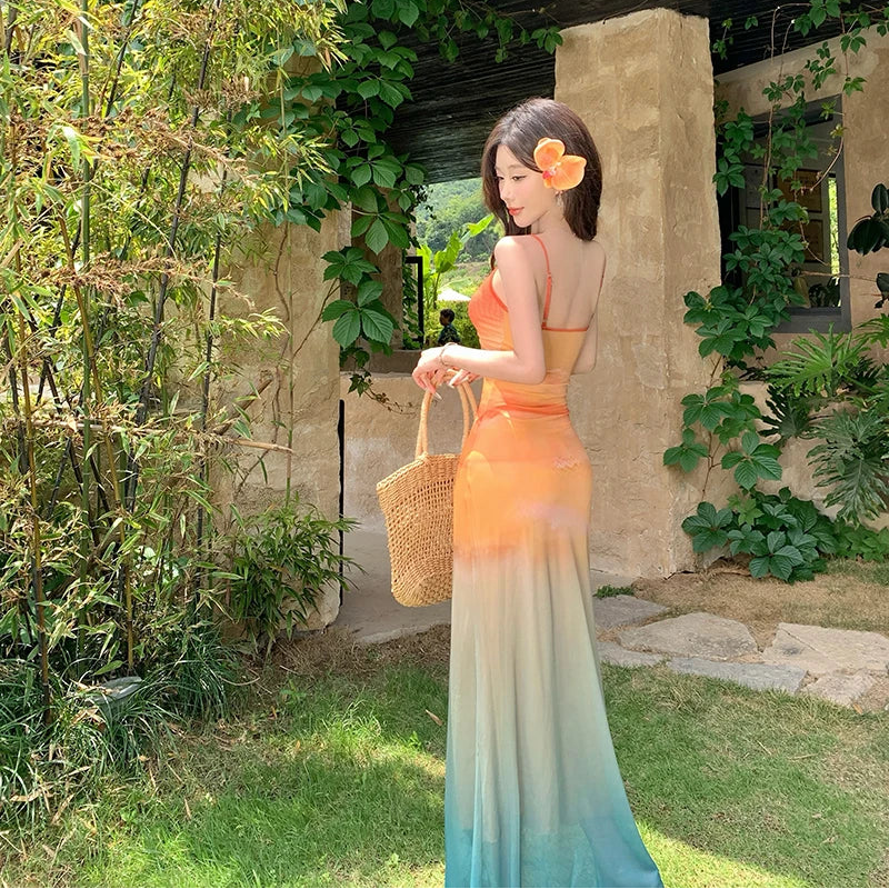 Ombre Sunset Slip Long Dress - Fashionnsio