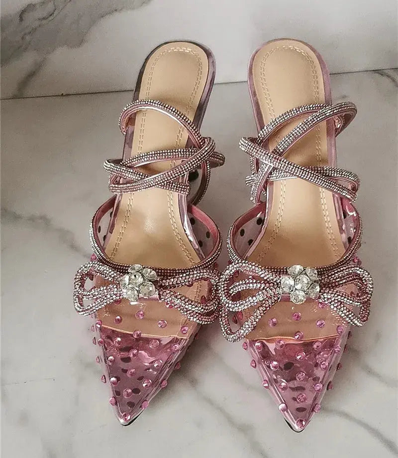 Rhinestone Bow Transparent High Heels fashionnsio