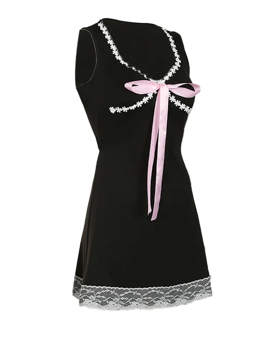 Sweet Bow Lace Mini Dress fashionnsio