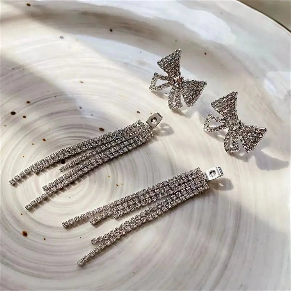Korean Trendy Bow Crystal Drop Earrings fashionnsio
