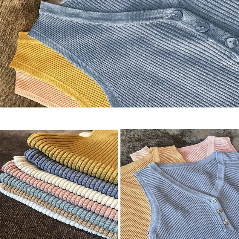 Knitted Button Tank Top fashionnsio