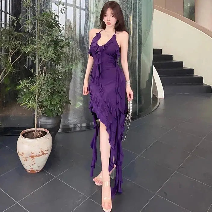Halter Ruffles Tassel Bodycon Dress fashionnsio