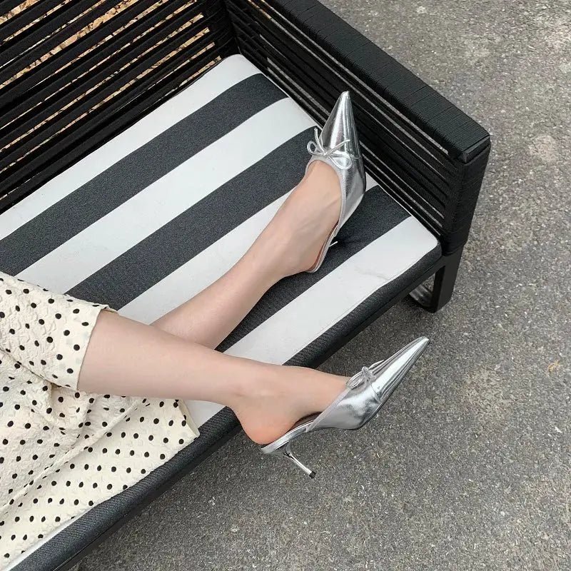 Butterfly Knot Mules Heels fashionnsio