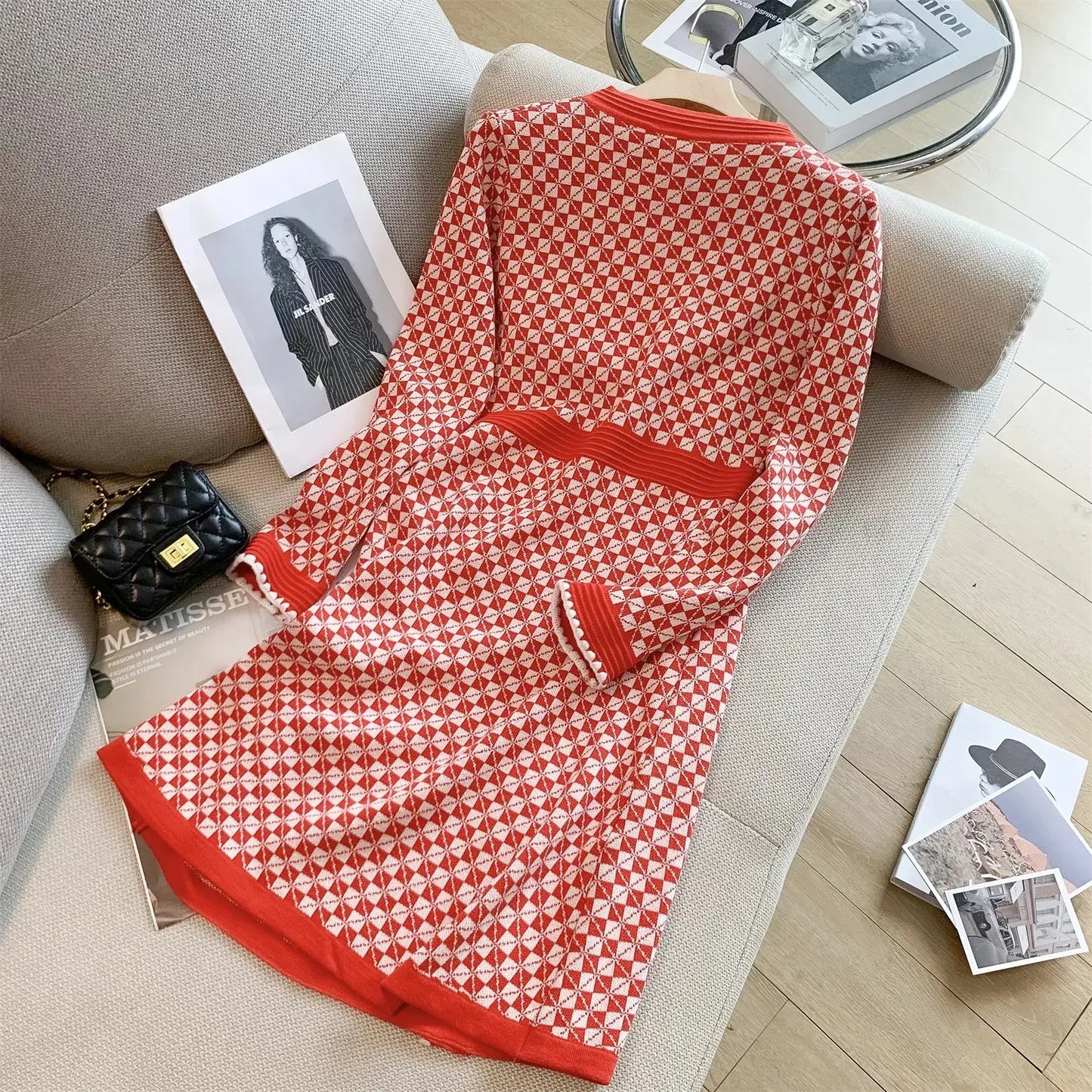 Korean Plaid Knitted Dress fashionnsio