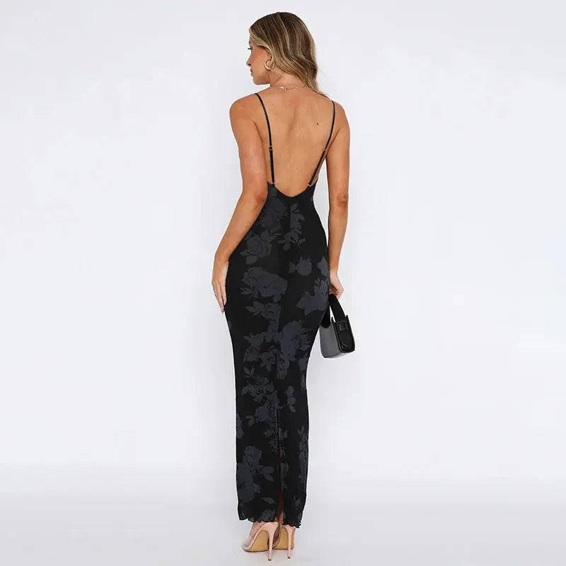 Floral Print Bodycon Maxi Dress fashionnsio