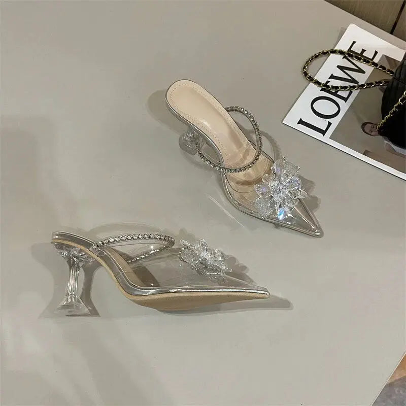 Crystal Flower Transparent Heel fashionnsio